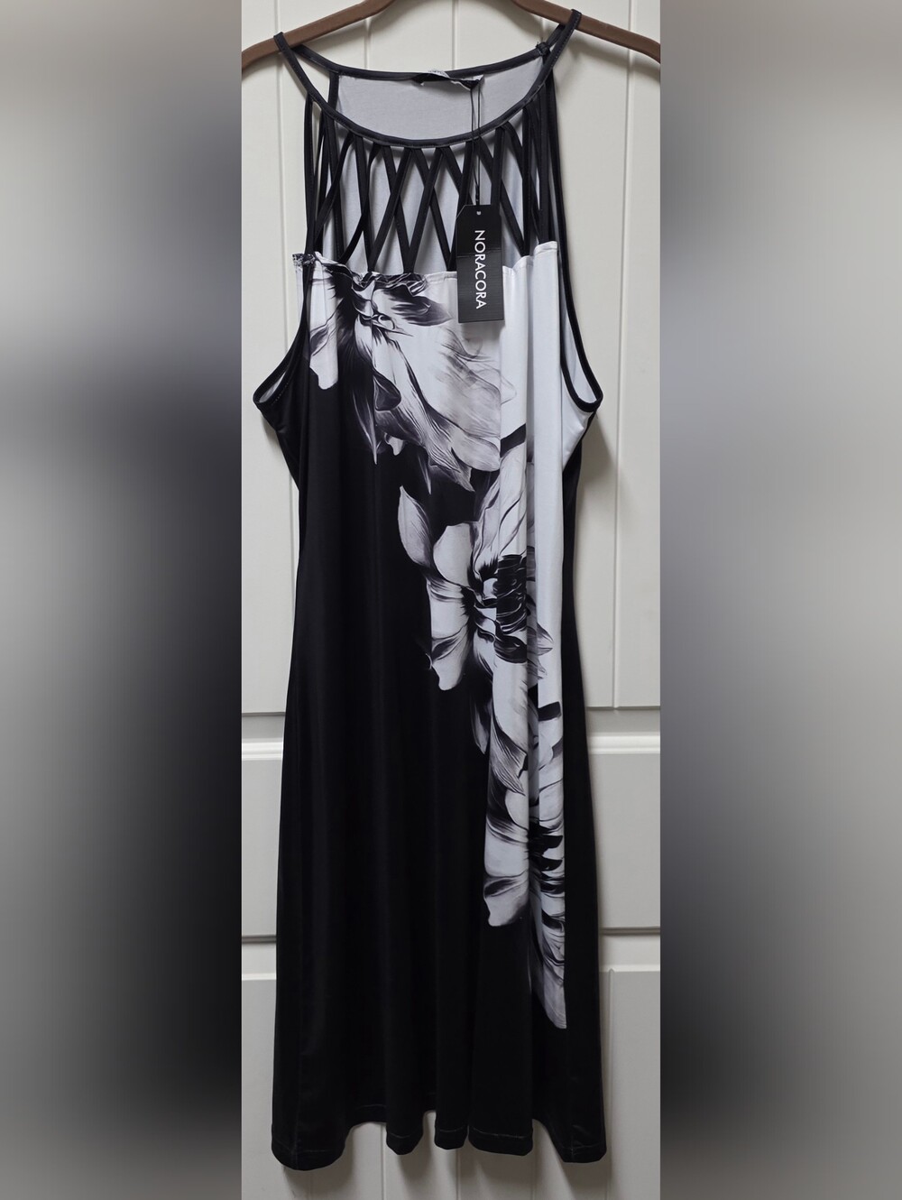 NORACORA Black & White Floral Spaghetti Strap Dress SIZE XXL NWT